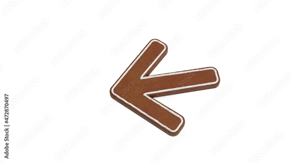 Poster 3d rendering of gingerbread symbol of arrow left isolated on white background