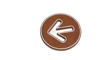 3d rendering of gingerbread symbol of left arrow in circle isolated on white background