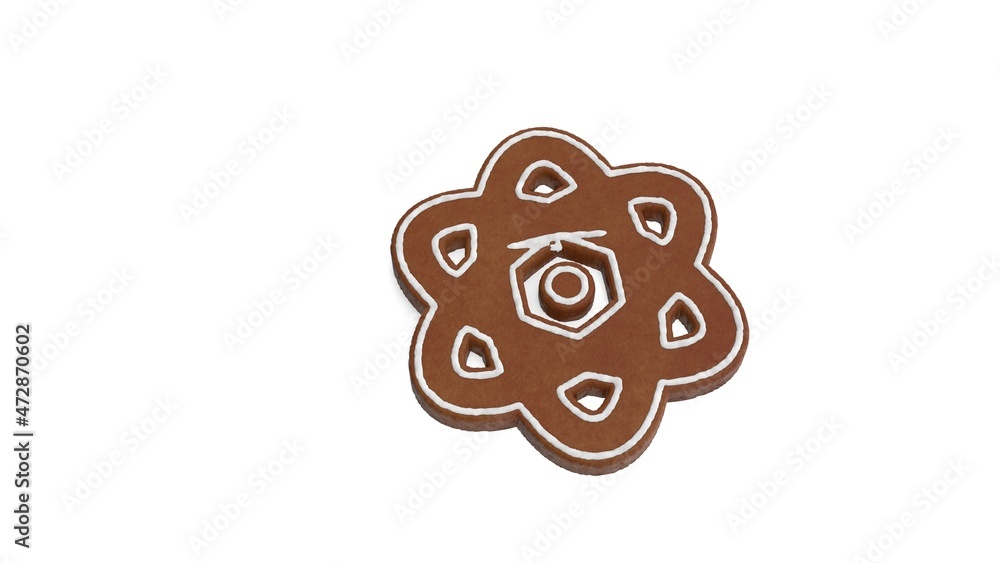 Poster 3d rendering of gingerbread symbol of atom isolated on white background