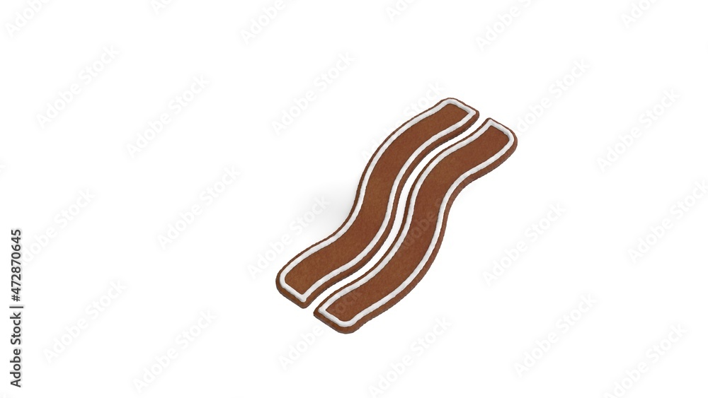 Poster 3d rendering of gingerbread symbol of bacon isolated on white background