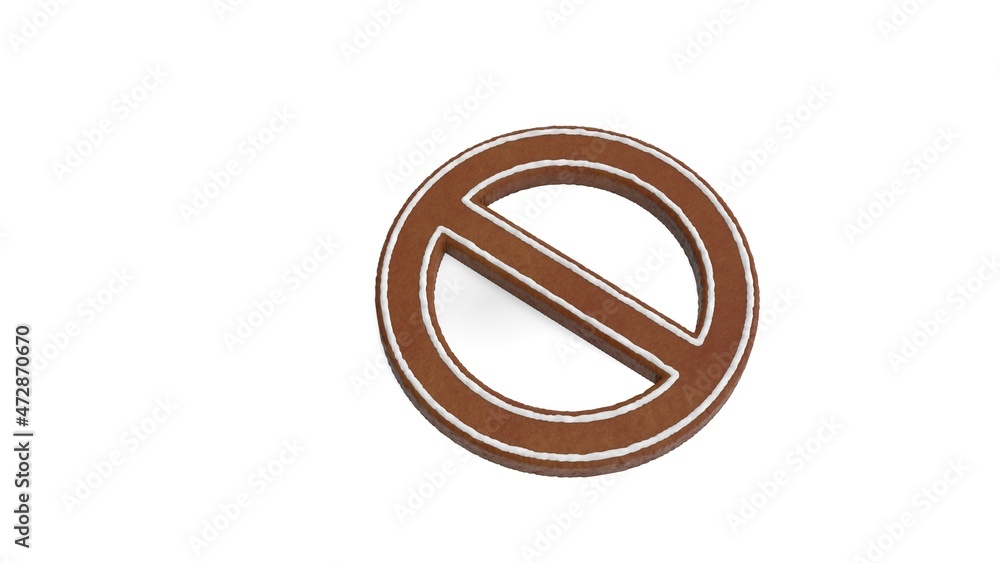 Poster 3d rendering of gingerbread symbol of ban isolated on white background