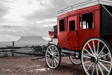 Fototapeta na wymiar Monument Valley, Utah. USA. Old western wagon.