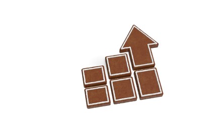 3d rendering of gingerbread symbol of bar chart isolated on white background