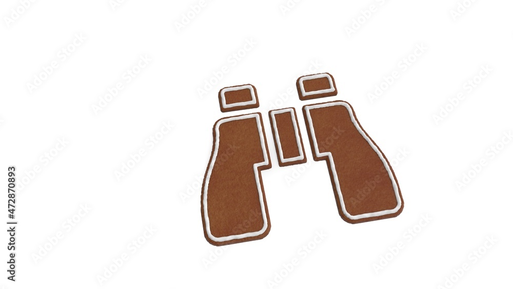 Poster 3d rendering of gingerbread symbol of binoculars isolated on white background