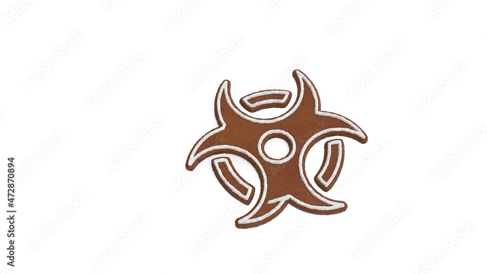 Poster 3d rendering of gingerbread symbol of biohazard isolated on white background