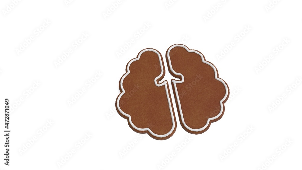 Poster 3d rendering of gingerbread symbol of brain isolated on white background