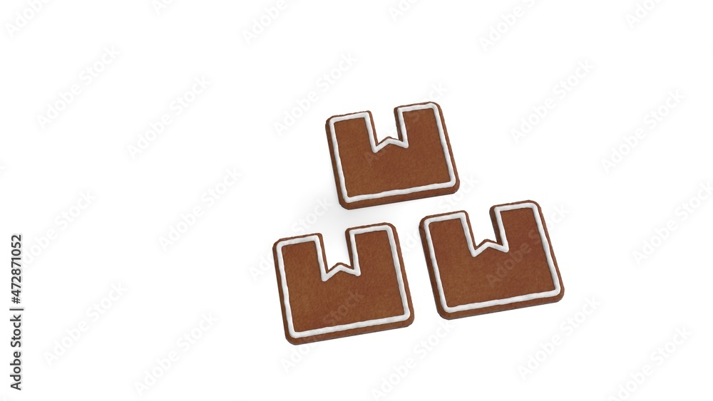 Poster 3d rendering of gingerbread symbol of boxes isolated on white background