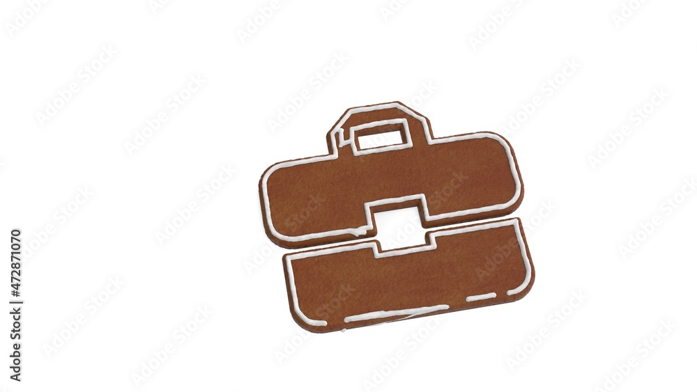 Poster 3d rendering of gingerbread symbol of briefcase isolated on white background