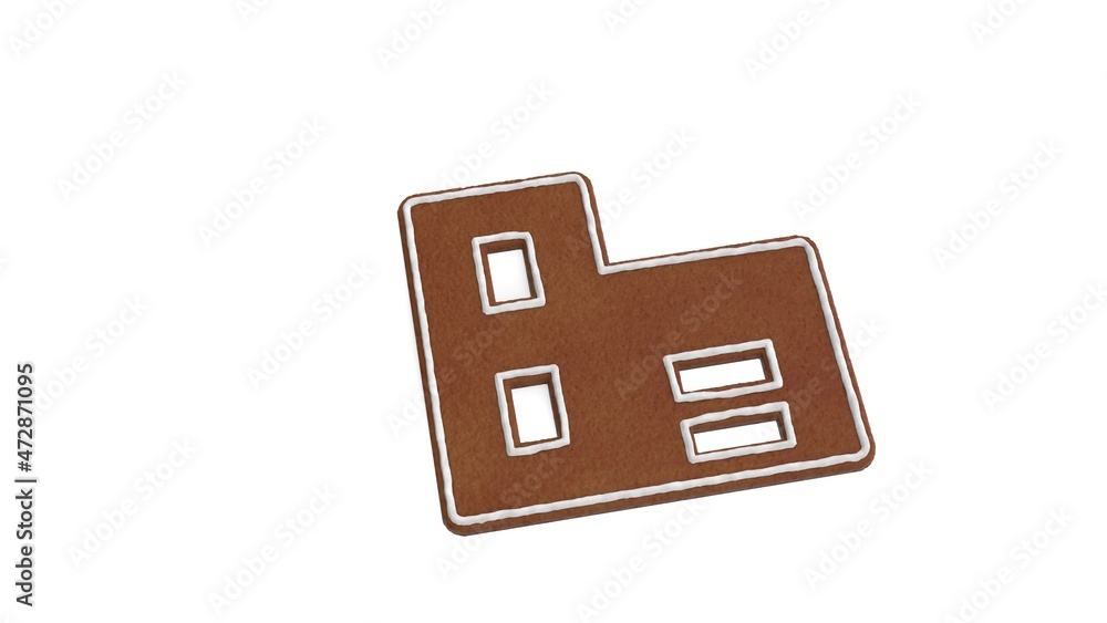 Poster 3d rendering of gingerbread symbol of building isolated on white background