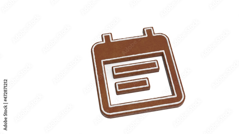 Poster 3d rendering of gingerbread symbol of calendar isolated on white background