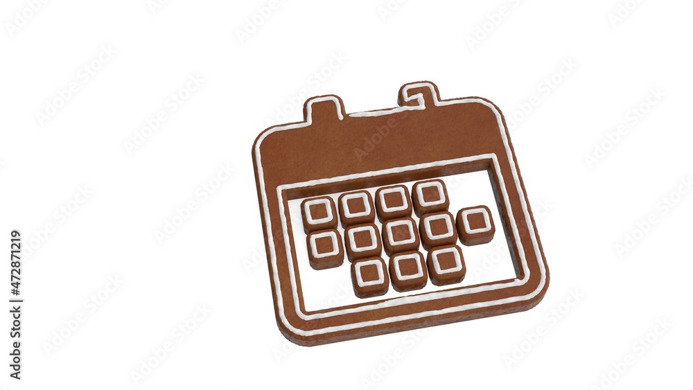 Poster 3d rendering of gingerbread symbol of calendar isolated on white background