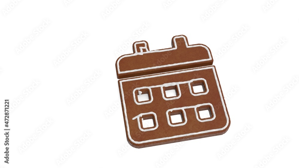 Poster 3d rendering of gingerbread symbol of calendar isolated on white background