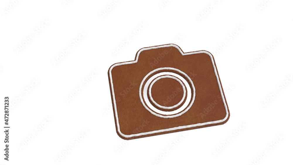 Poster 3d rendering of gingerbread symbol of camera isolated on white background