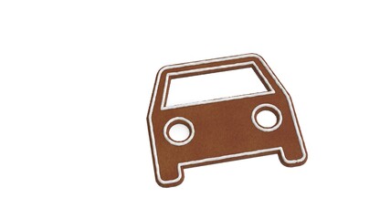 3d rendering of gingerbread symbol of car isolated on white background