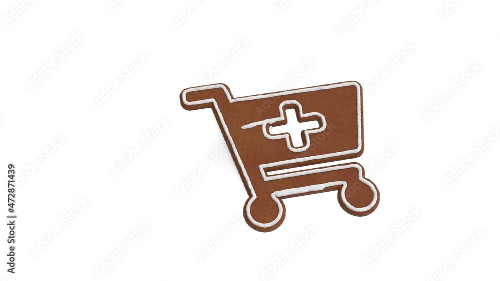 Poster 3d rendering of gingerbread symbol of cart plus isolated on white background