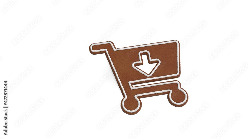 Poster 3d rendering of gingerbread symbol of cart arrow down isolated on white background