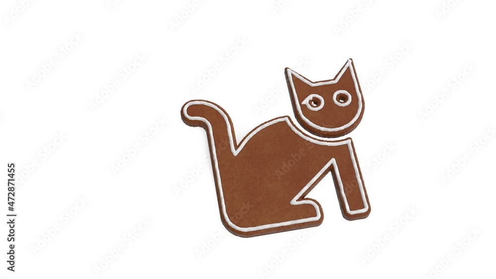 Poster 3d rendering of gingerbread symbol of cat isolated on white background