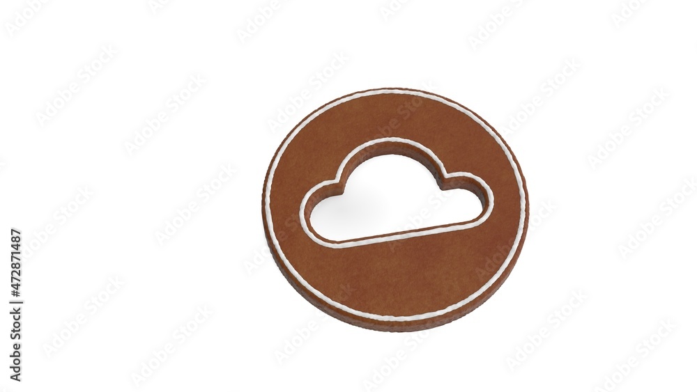 Aufkleber 3d rendering of gingerbread symbol of circle with cloud isolated on white background