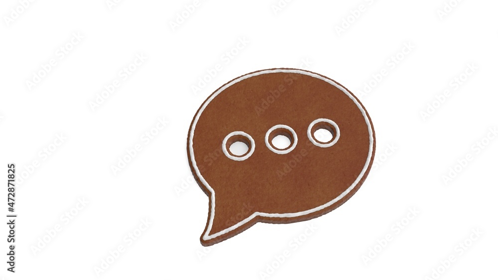Poster 3d rendering of gingerbread symbol of rounded chat bubble isolated on white background
