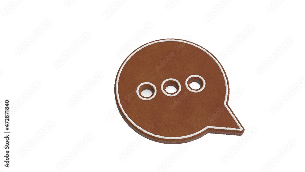 Poster 3d rendering of gingerbread symbol of rounded chat bubble isolated on white background