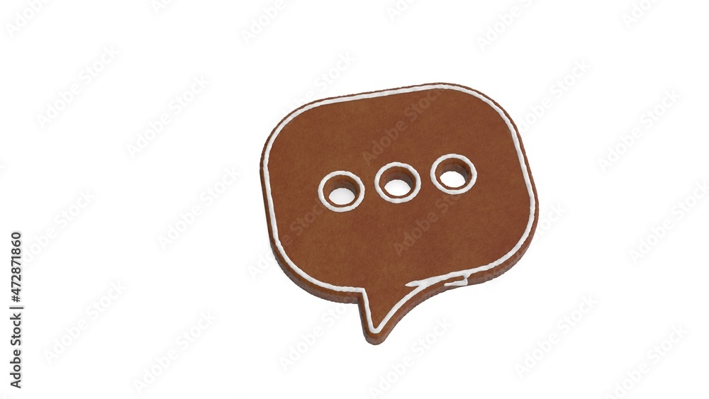 Poster 3d rendering of gingerbread symbol of rounded chat bubble isolated on white background