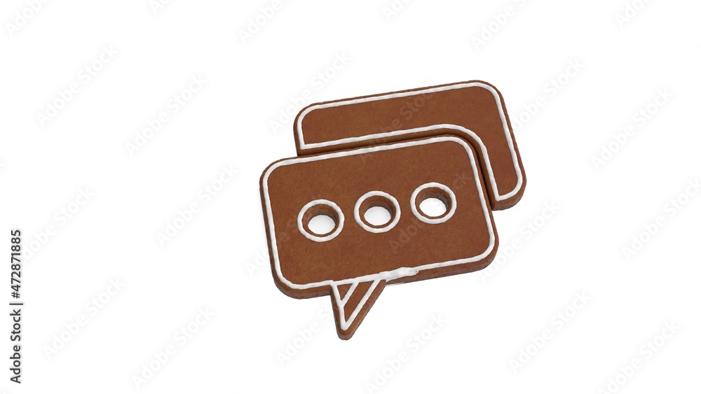 Poster 3d rendering of gingerbread symbol of two rounded chat bubbles isolated on white background