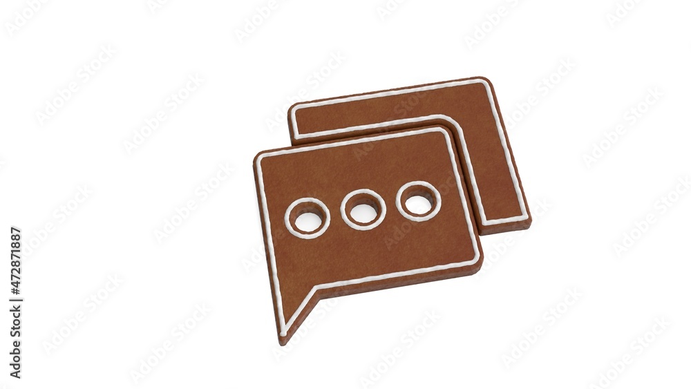 Poster 3d rendering of gingerbread symbol of two rounded chat bubbles isolated on white background