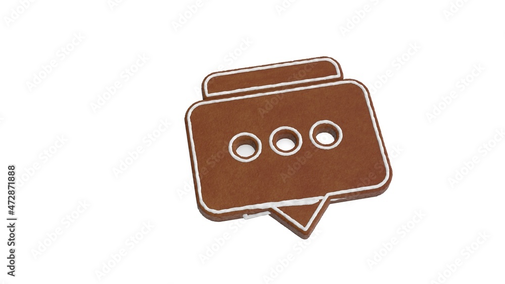 Poster 3d rendering of gingerbread symbol of two rounded chat bubbles isolated on white background