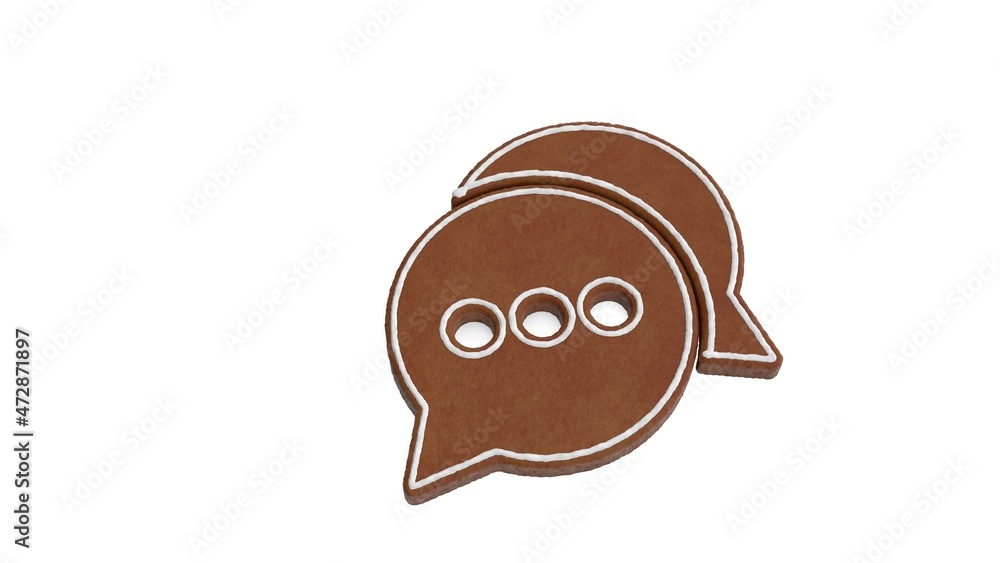Poster 3d rendering of gingerbread symbol of two rounded chat bubbles isolated on white background