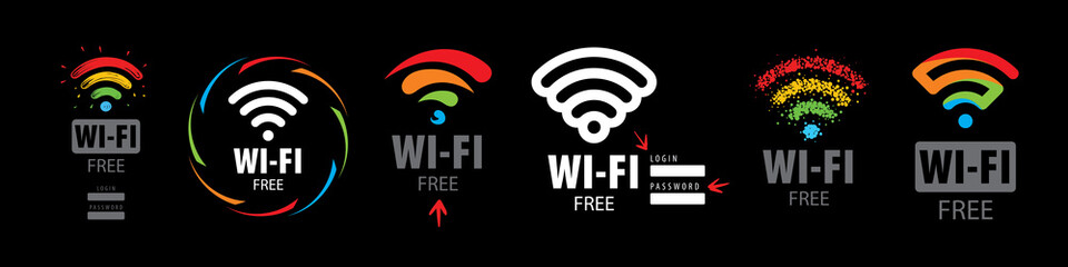 A set of vector Wi-Fi icons on a black background