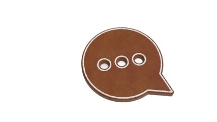 3d rendering of gingerbread symbol of rounded chat bubble isolated on white background