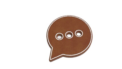 3d rendering of gingerbread symbol of rounded chat bubble isolated on white background
