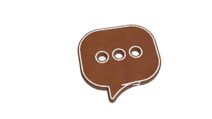3d rendering of gingerbread symbol of rounded chat bubble isolated on white background