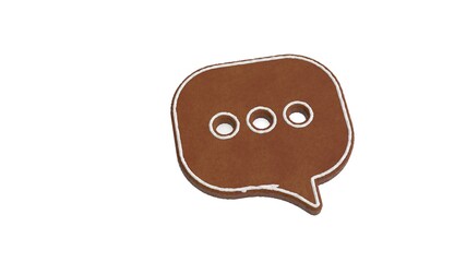 3d rendering of gingerbread symbol of rounded chat bubble isolated on white background