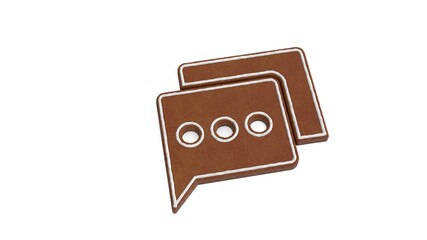 3d rendering of gingerbread symbol of two rounded chat bubbles isolated on white background