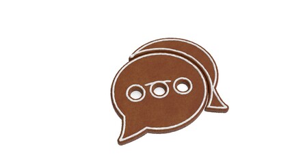 3d rendering of gingerbread symbol of two rounded chat bubbles isolated on white background