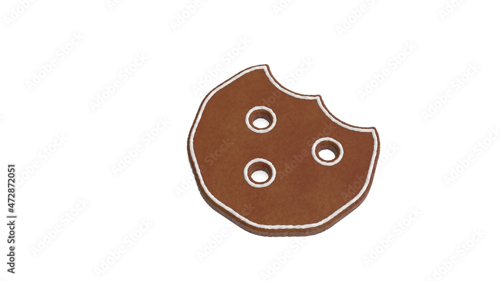 Poster 3d rendering of gingerbread symbol of cookie bite isolated on white background