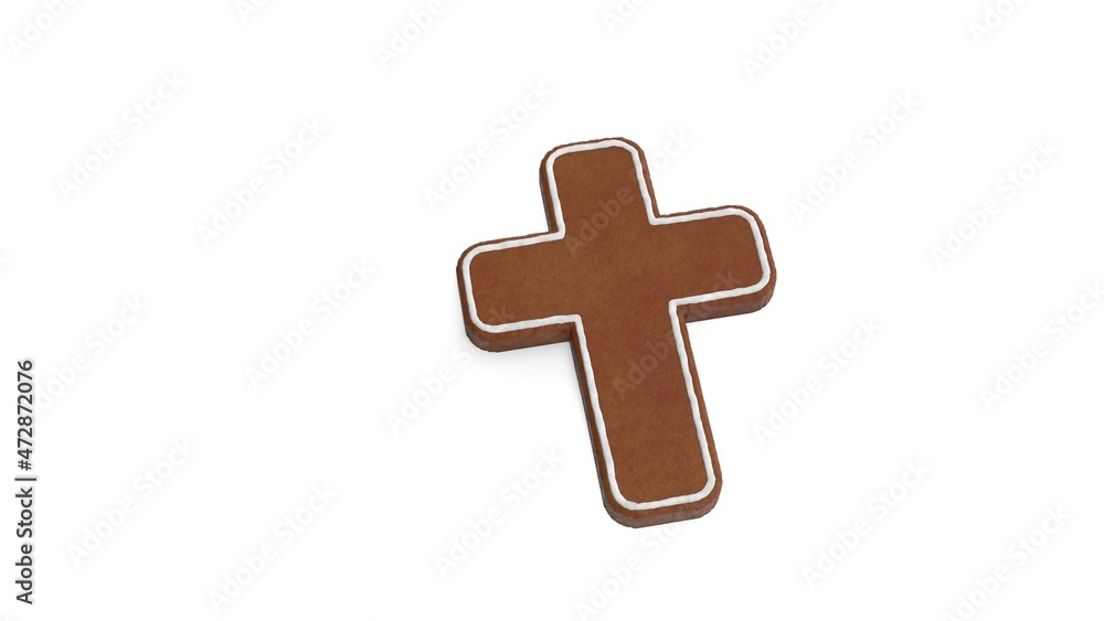 Poster 3d rendering of gingerbread symbol of cross isolated on white background