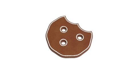 3d rendering of gingerbread symbol of cookie bite isolated on white background