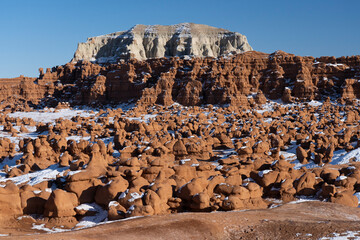USA, Utah. Hoodoos in the snow, Goblin Valley State Park.