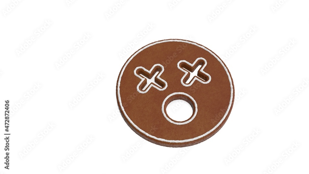 Poster 3d rendering of gingerbread symbol of dizzy isolated on white background