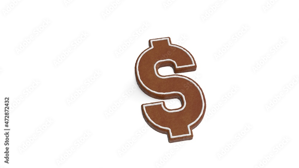 Poster 3d rendering of gingerbread symbol of dollar isolated on white background