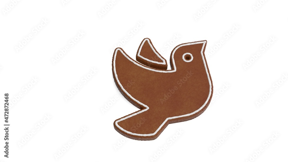 Poster 3d rendering of gingerbread symbol of dove isolated on white background