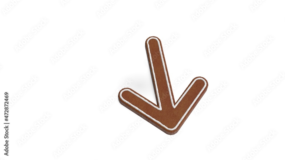 Poster 3d rendering of gingerbread symbol of down arrow isolated on white background