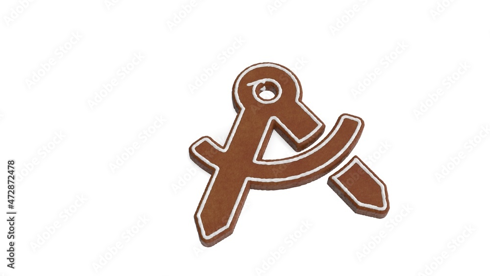 Poster 3d rendering of gingerbread symbol of drafting compass isolated on white background