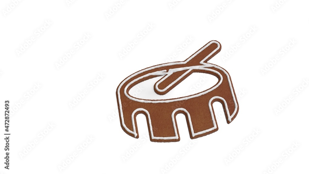 Poster 3d rendering of gingerbread symbol of drum isolated on white background