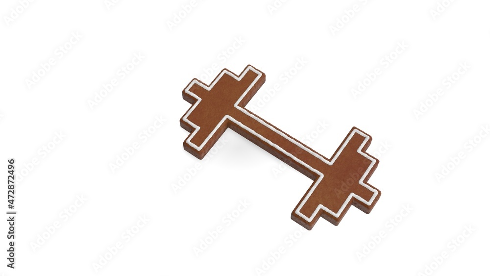 Poster 3d rendering of gingerbread symbol of dumbbell isolated on white background