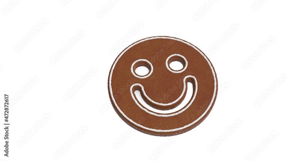 Poster 3d rendering of gingerbread symbol of emoticons smile isolated on white background