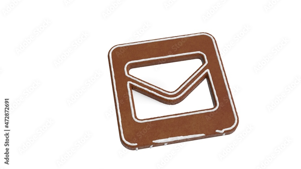 Poster 3d rendering of gingerbread symbol of envelope square isolated on white background