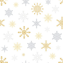 Snowflakes christmas winter seamless pattern background vector illustration golden silver